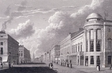 Regent Street, avec les Argyle Rooms, gravé par Charles Heath, 1825